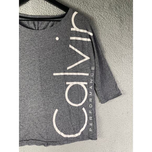 Calvin Klein Gray Logo Graphic 3/4 Sleeve Top Women’s Medium Cotton Modal Blend - Picture 3 of 10